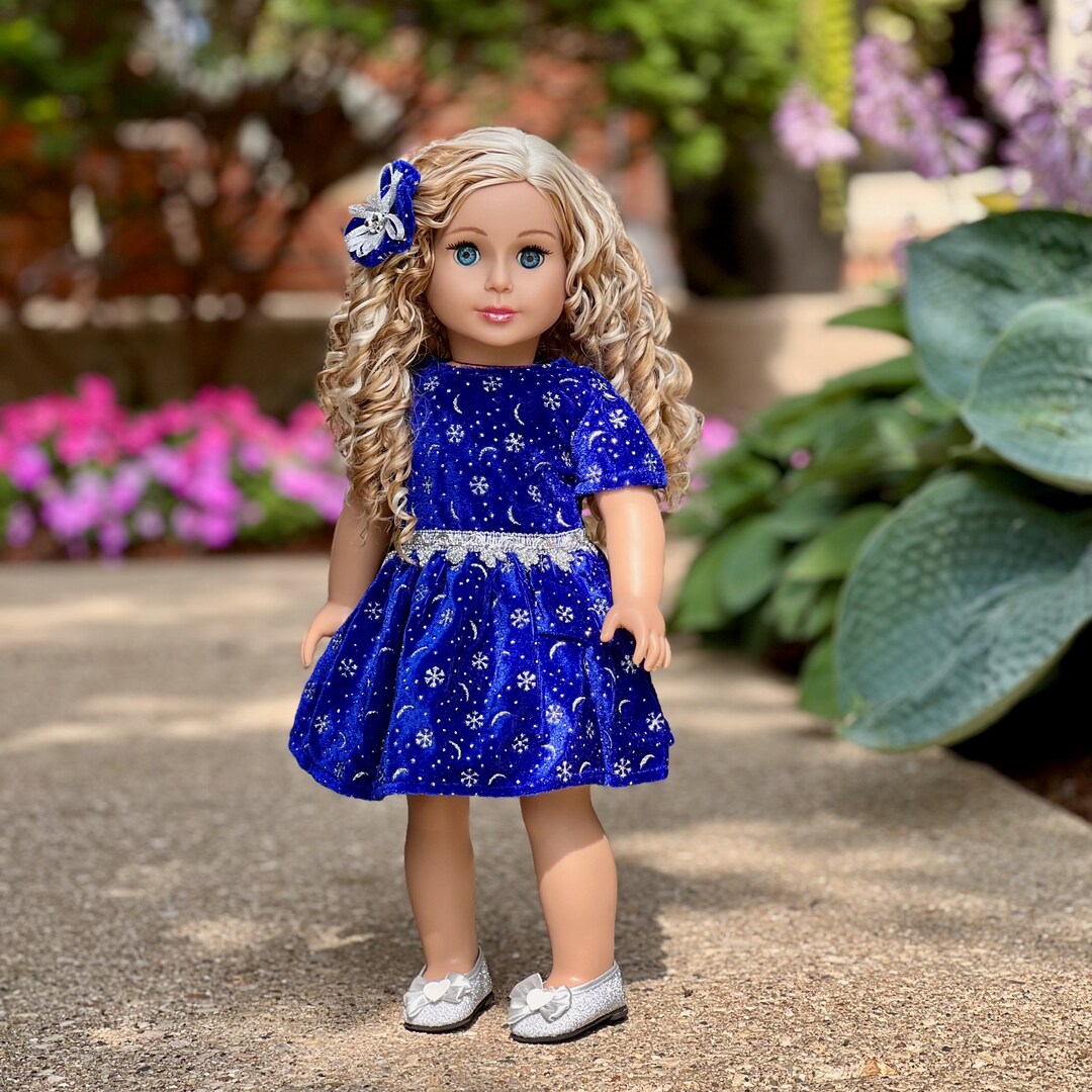 Midnight Blue - Clothes Fits 18 inch Doll - Dark Blue Sparkling Holiday Dress with matching Silver Shoes (Doll Not Included) | MakerPlace by Michaels Midnight Blue - Clothes Fits 18 inch Doll - Dark Blue Sparkling Holiday Dress with matching Silver Shoes (Doll Not Included) | MakerPlace by Michaels